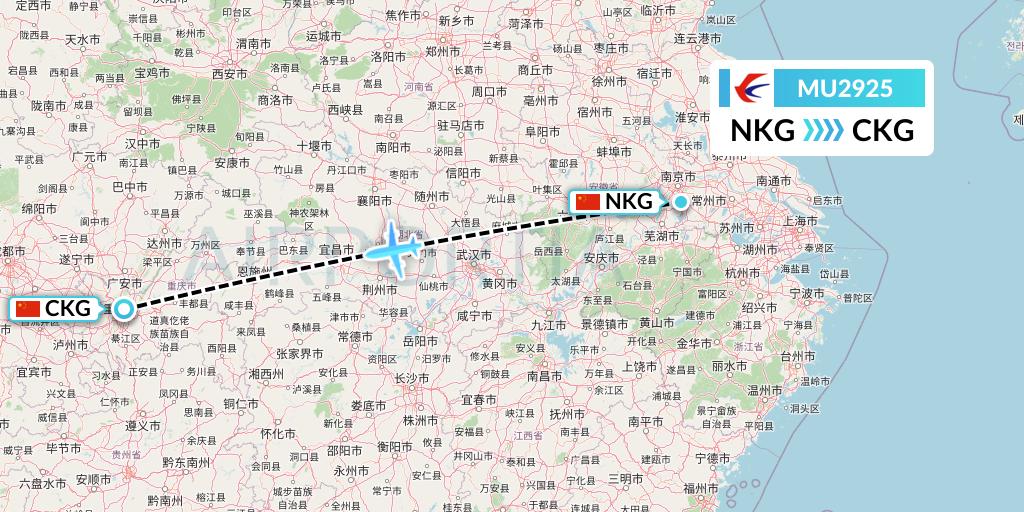 MU2925 China Eastern Airlines Flight Map: Nanjing to Chongqing