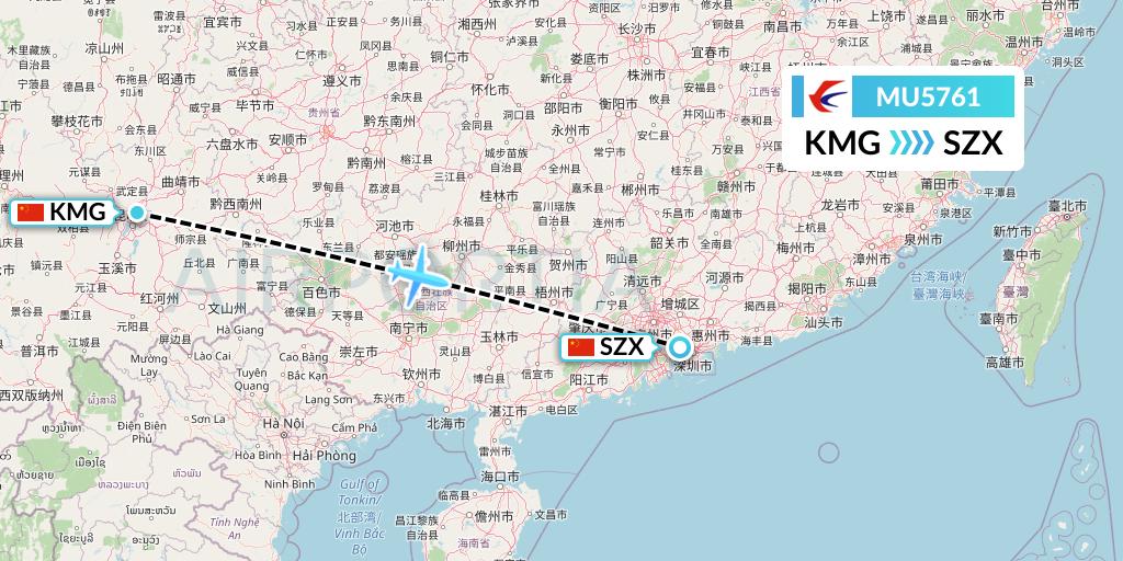 MU5761 China Eastern Airlines Flight Map: Kunming to Shenzhen