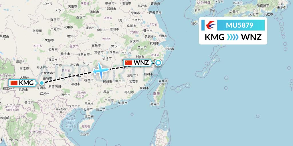 MU5879 China Eastern Airlines Flight Map: Kunming to Wenzhou