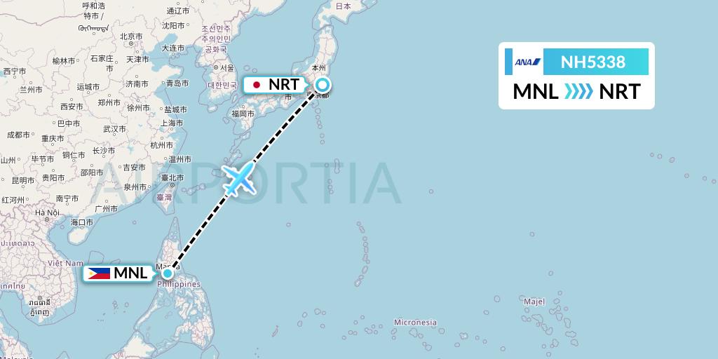 NH5338 All Nippon Airways Flight Map: Manila to Tokyo