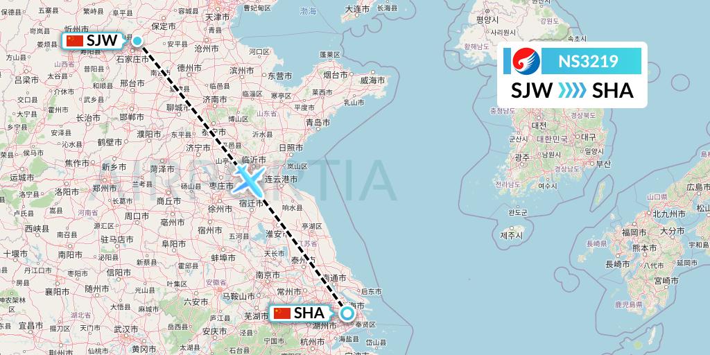 NS3219 Hebei Airlines Flight Map: Shijiazhuang to Shanghai