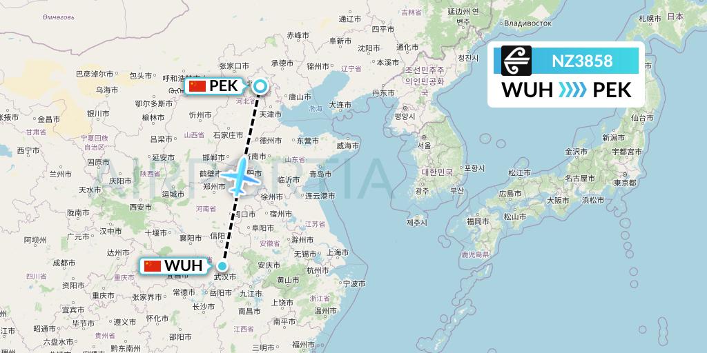NZ3858 Air New Zealand Flight Map: Wuhan to Beijing