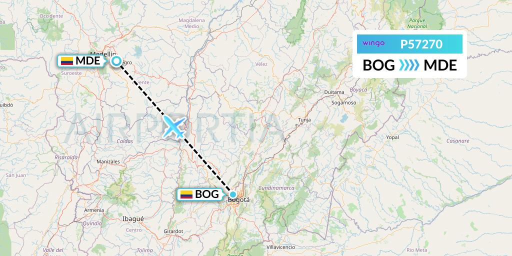 P57270 Copa Airlines Colombia Flight Map: Bogota to Medellin