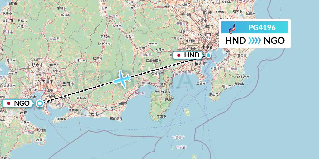 PG4196 Bangkok Airways Flight Map: Tokyo to Nagoya