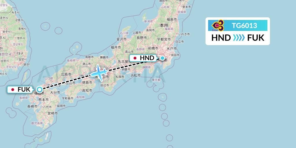 TG6013 Thai Airways Flight Map: Tokyo to Fukuoka