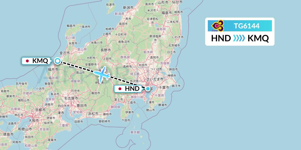 TG6144 Thai Airways Flight Map: Tokyo to Komatsu