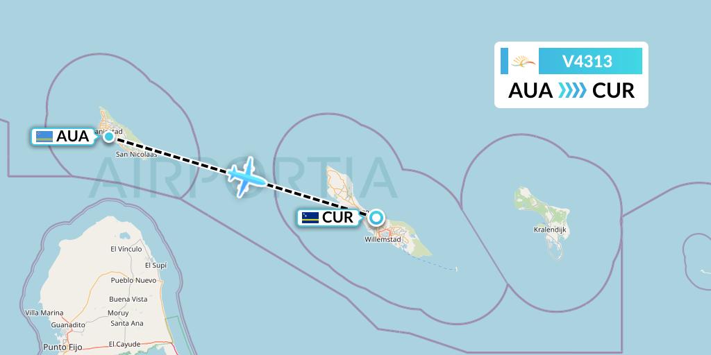V4313 Vieques Air Link Flight Map: Oranjestad to Willemstad