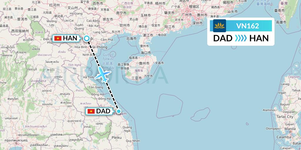 VN162 Vietnam Airlines Flight Map: Da Nang to Hanoi