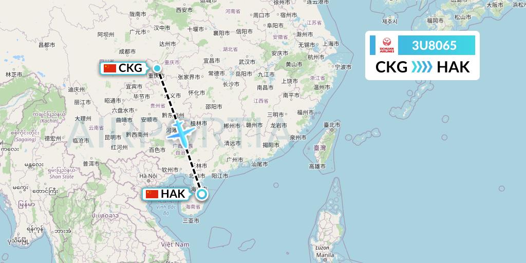3U8065 Sichuan Airlines Flight Map: Chongqing to Haikou