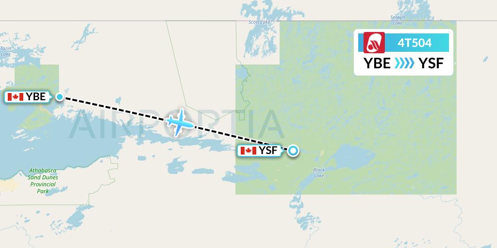 4T504 Rise Air Flight Map: Uranium City to Stony Rapids