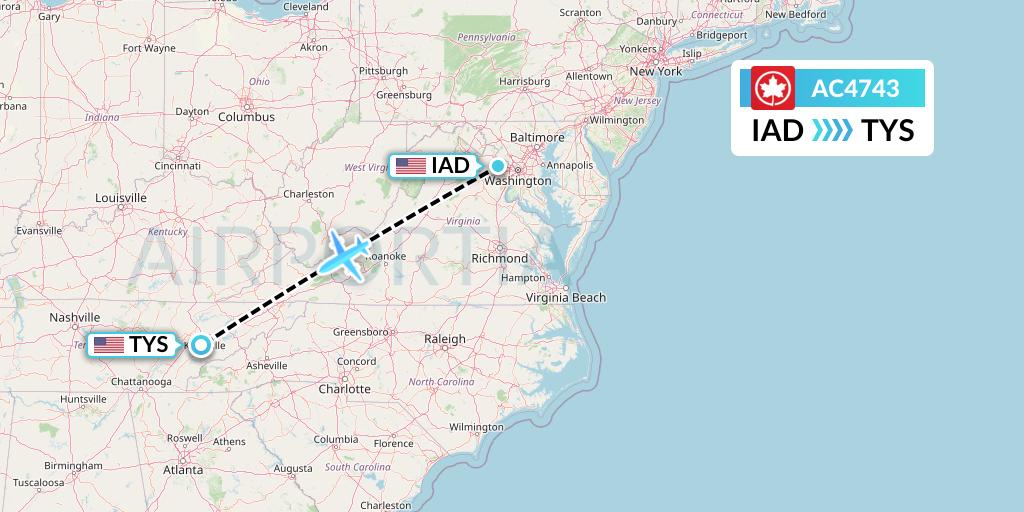 AC4743 Air Canada Flight Map: Washington to Knoxville