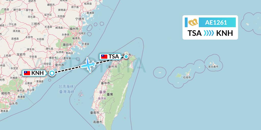 AE1261 Mandarin Airlines Flight Map: Taipei to Kinmen