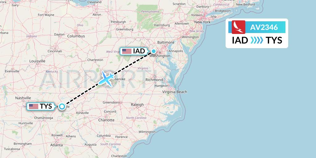 AV2346 Avianca Flight Map: Washington to Knoxville