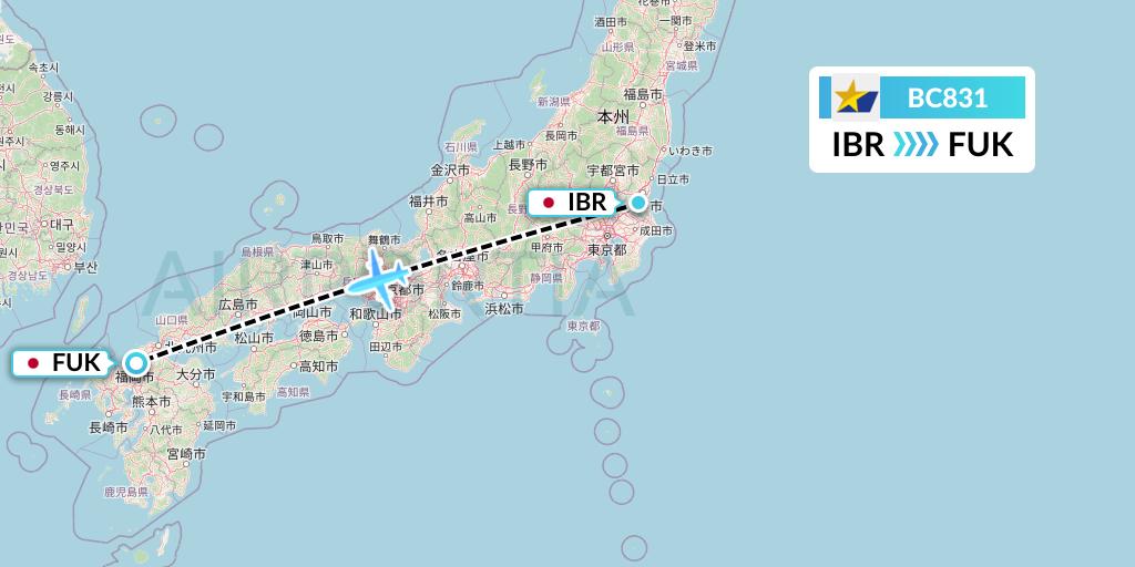 BC831 Skymark Airlines Flight Map: Omitama to Fukuoka