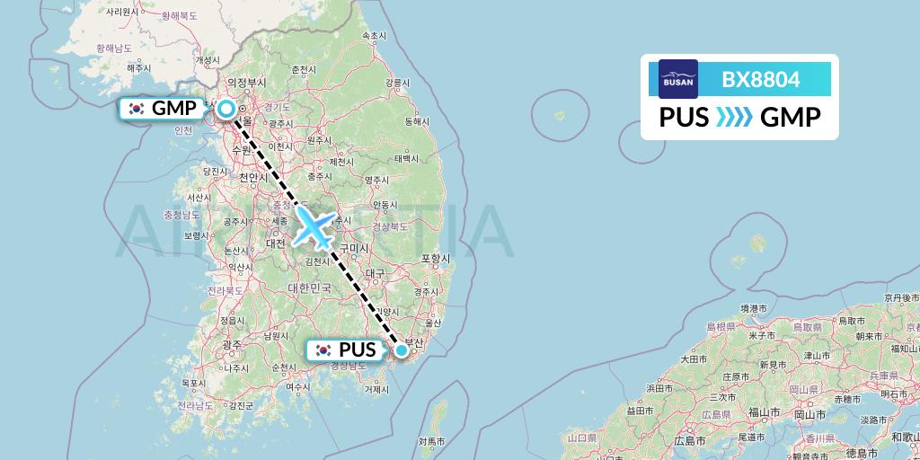 BX8804 Air Busan Flight Map: Busan to Seoul