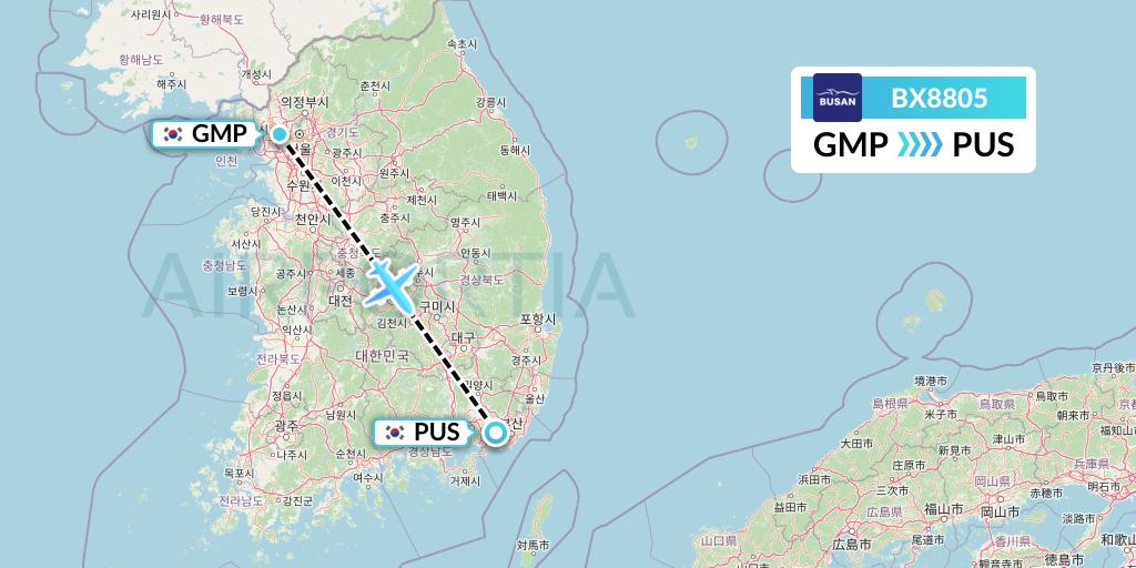 BX8805 Air Busan Flight Map: Seoul to Busan
