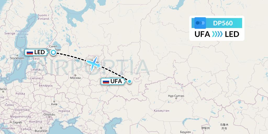 DP560 Pobeda Flight Map: Ufa to St. Petersburg