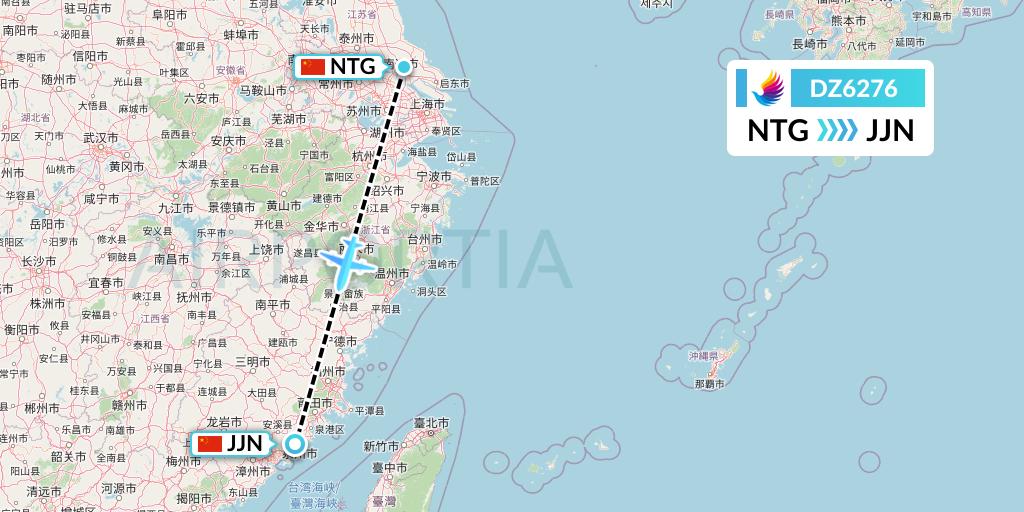 DZ6276 Donghai Airlines Flight Map: Nantong to Jinjiang