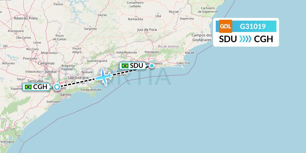G31019 GOL Transportes Aeros Flight Map: Rio de Janeiro to Sao Paulo