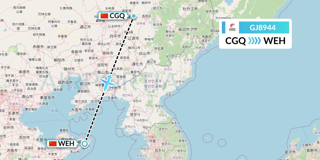GJ8944 Loong Airlines Flight Map: Changchun to Weihai