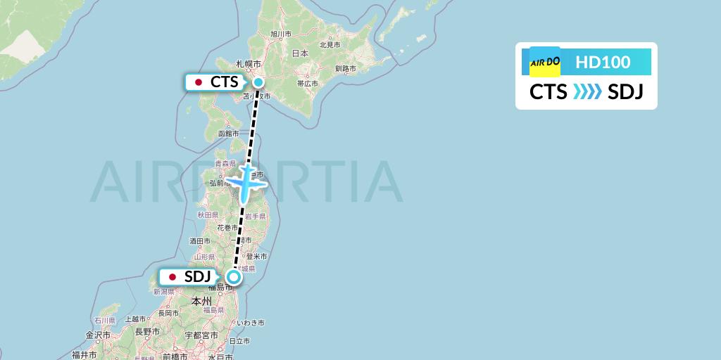 HD100 Air Do Flight Map: Sapporo to Sendai