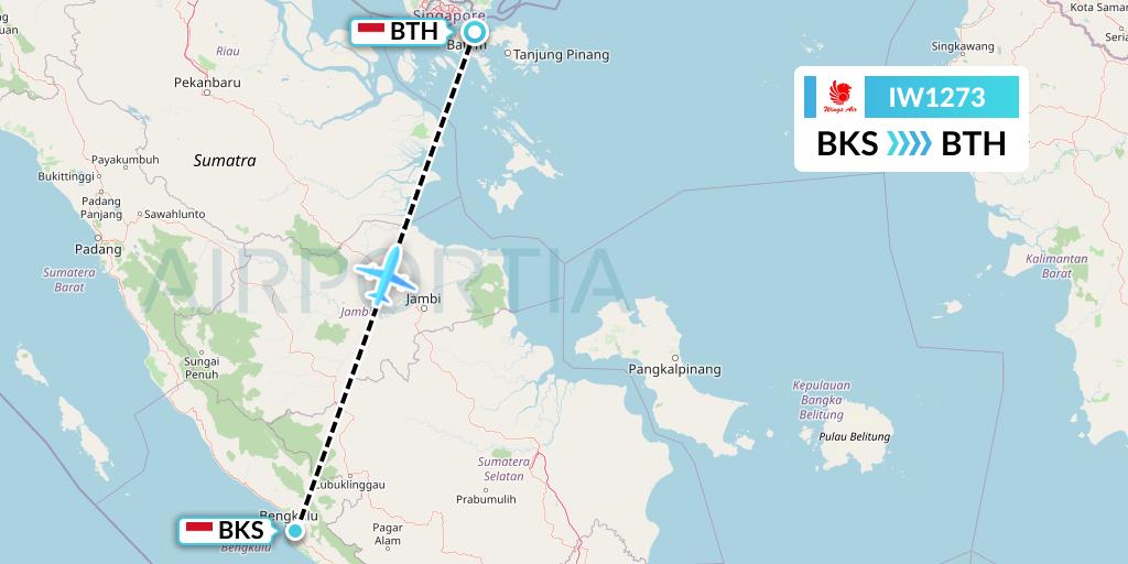 IW1273 Wings Air Flight Map: Bengkulu to Batam