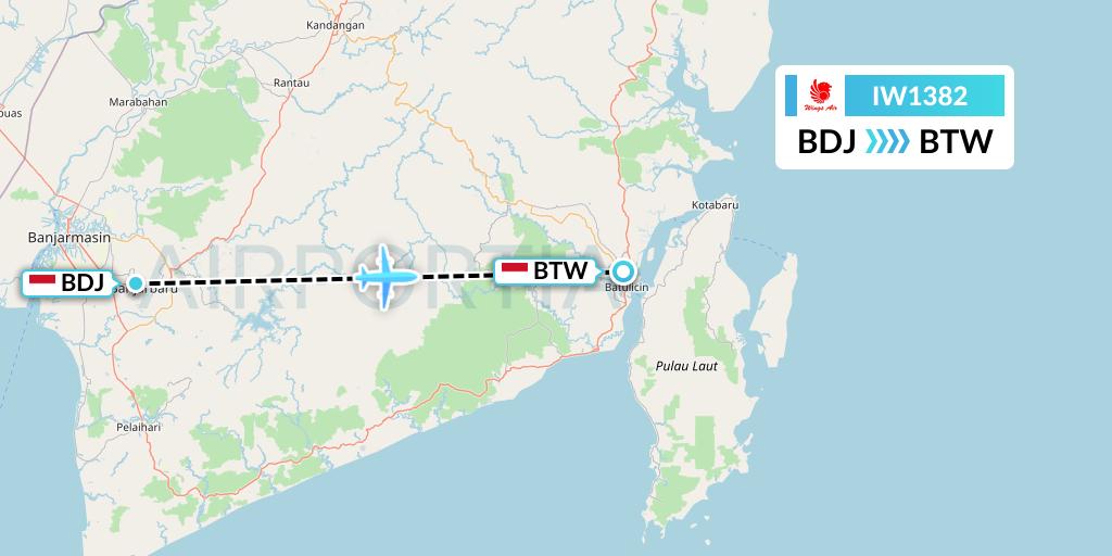 IW1382 Wings Air Flight Map: Banjarmasin to Batu Licin-Borneo Island