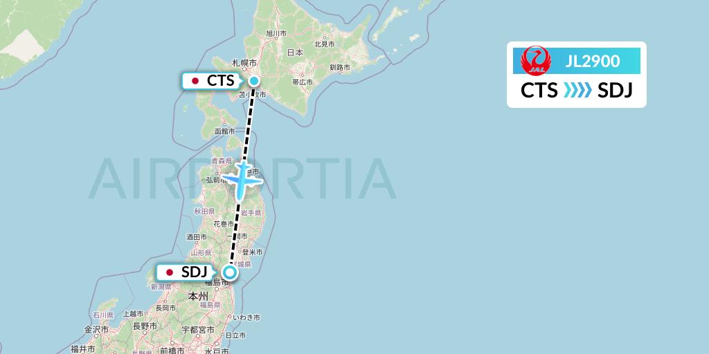 JL2900 Japan Airlines Flight Map: Sapporo to Sendai