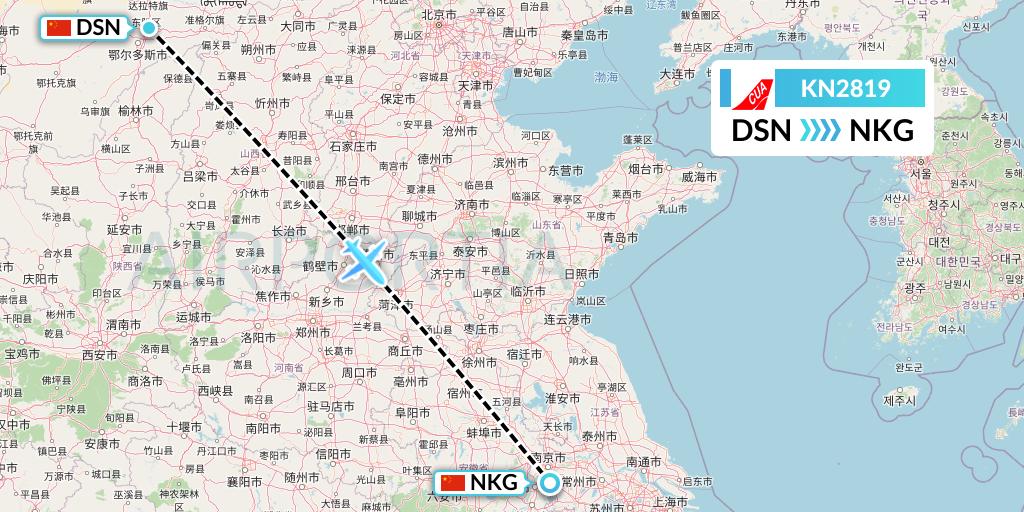 KN2819 China United Airlines Flight Map: Dongsheng to Nanjing