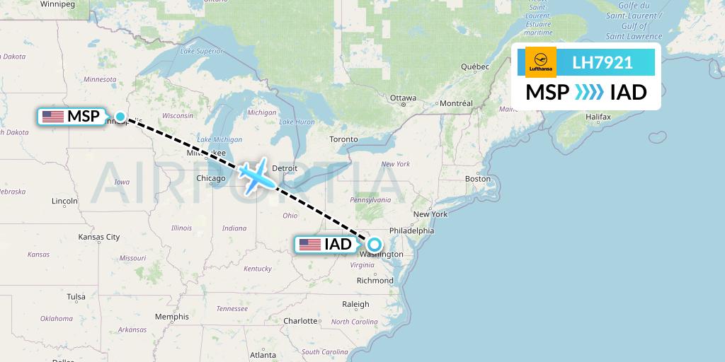 LH7921 Lufthansa Flight Map: Minneapolis to Washington