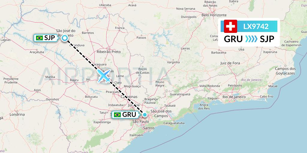 LX9742 Swiss Flight Map: Sao Paulo to Sao Jose Do Rio Preto