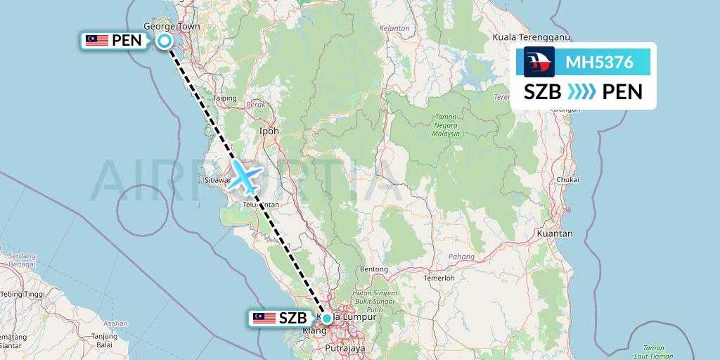 MH5376 Malaysia Airlines Flight Map: Kuala Lumpur to Penang