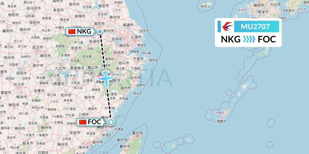 MU2707 China Eastern Airlines Flight Map: Nanjing to Fuzhou
