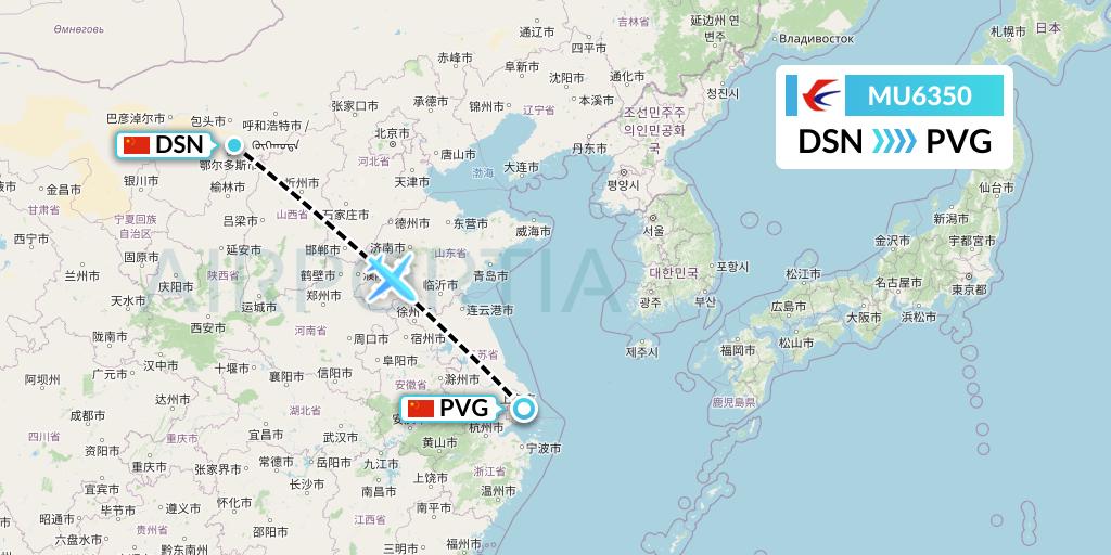 MU6350 China Eastern Airlines Flight Map: Dongsheng to Shanghai