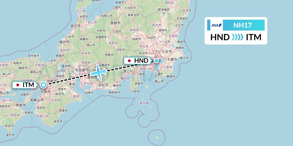 NH17 All Nippon Airways Flight Map: Tokyo to Osaka
