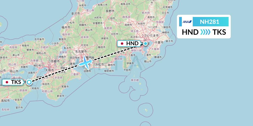 NH281 All Nippon Airways Flight Map: Tokyo to Tokushima