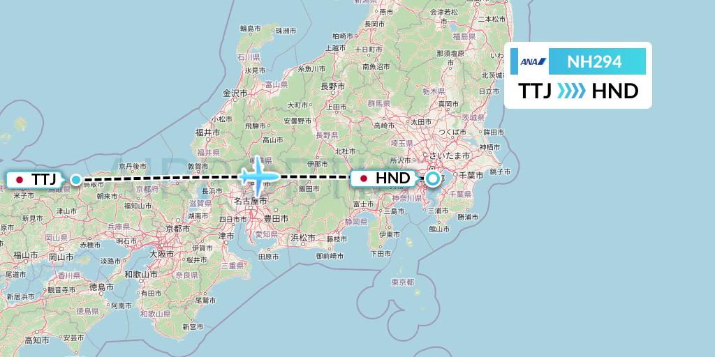 NH294 All Nippon Airways Flight Map: Tottori to Tokyo
