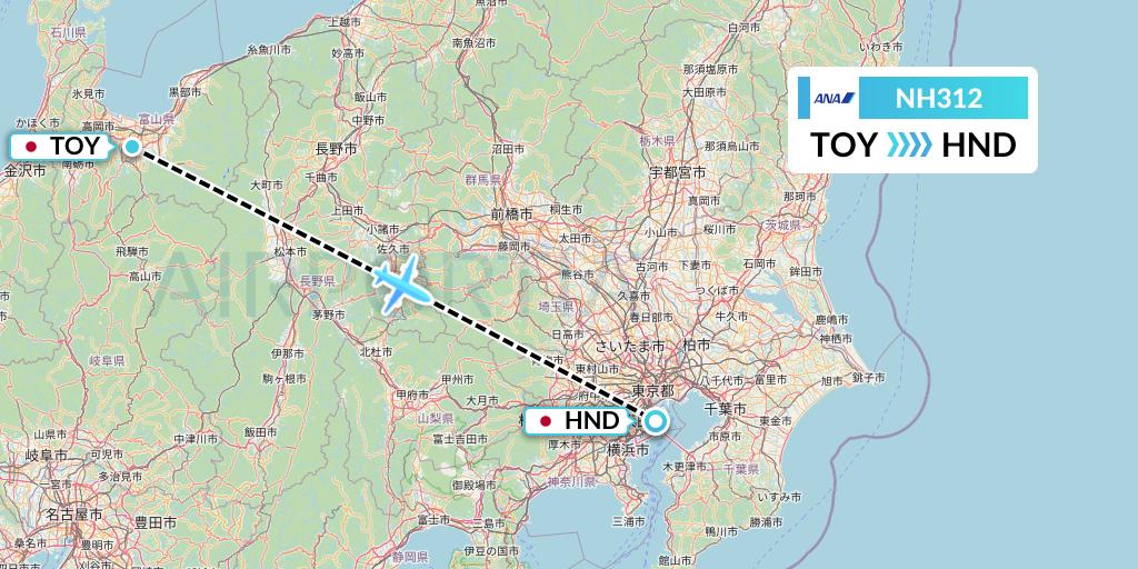 NH312 All Nippon Airways Flight Map: Toyama to Tokyo