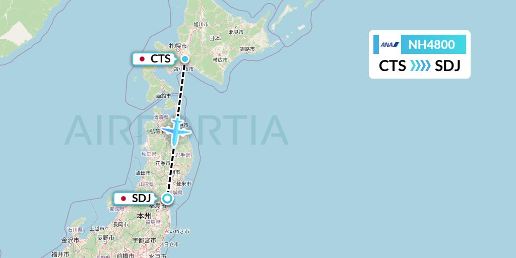 NH4800 All Nippon Airways Flight Map: Sapporo to Sendai