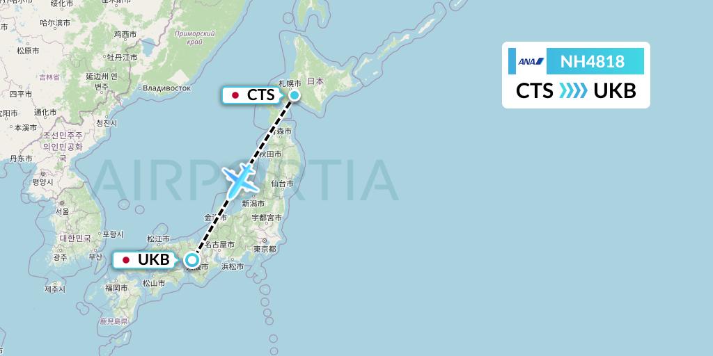 NH4818 All Nippon Airways Flight Map: Sapporo to Kobe