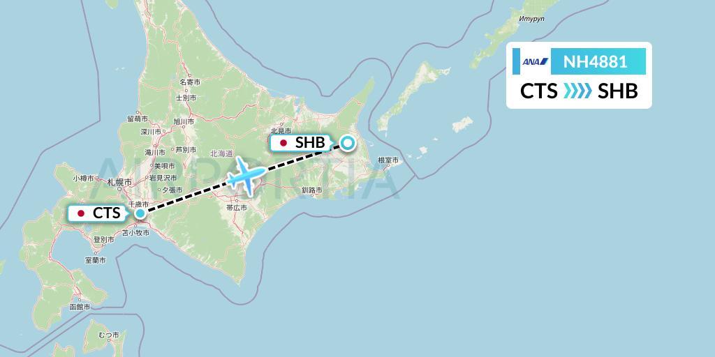 NH4881 All Nippon Airways Flight Map: Sapporo to Nakashibetsu