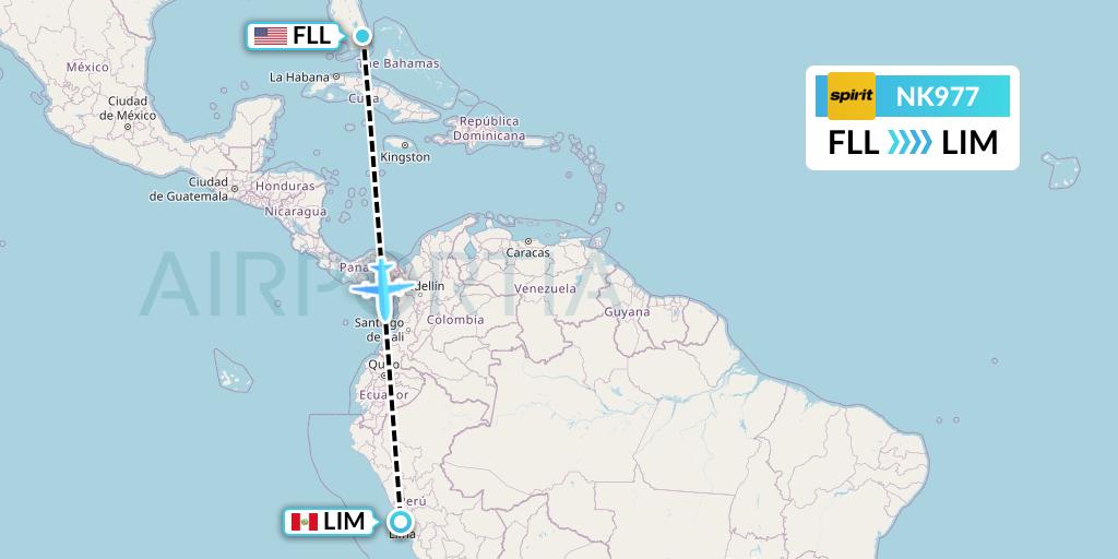 NK977 Spirit Airlines Flight Map: Fort Lauderdale to Lima