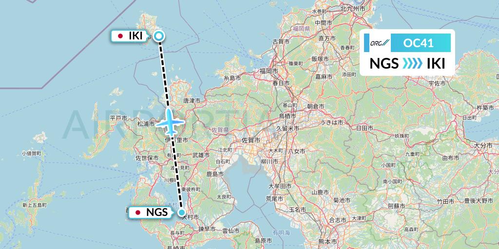 OC41 Oriental Air Bridge Flight Map: Nagasaki to Iki