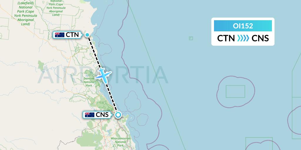 OI152 Hinterland Aviation Flight Map: Cooktown to Cairns