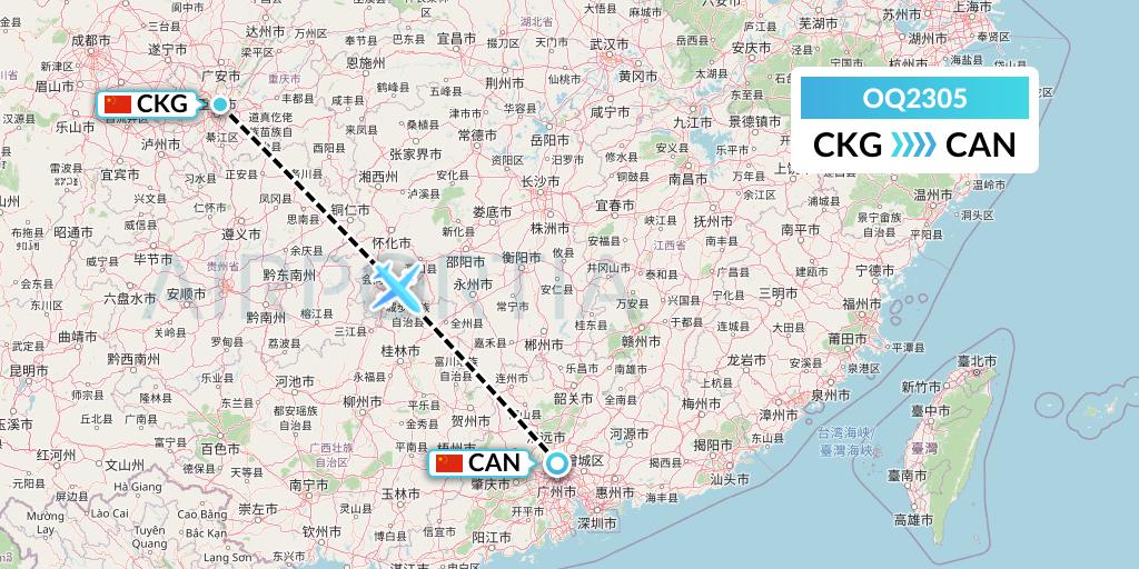 OQ2305 Chongqing Airlines Flight Map: Chongqing to Guangzhou