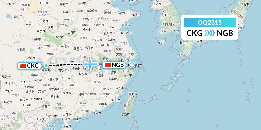 OQ2315 Chongqing Airlines Flight Map: Chongqing to Ningbo