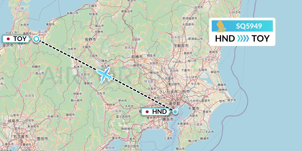 SQ5949 Singapore Airlines Flight Map: Tokyo to Toyama