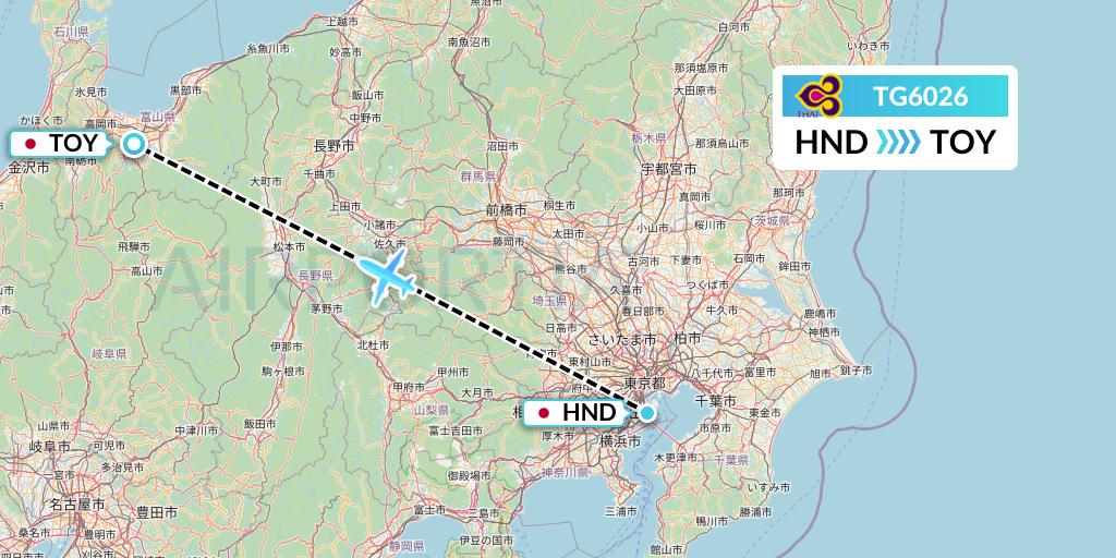 TG6026 Thai Airways Flight Map: Tokyo to Toyama