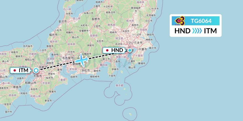 TG6064 Thai Airways Flight Map: Tokyo to Osaka
