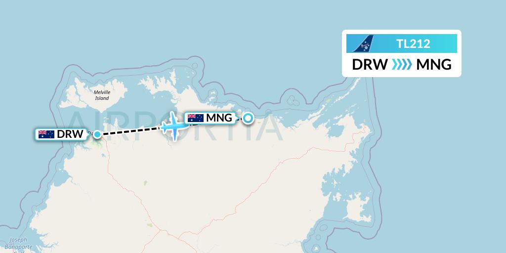 TL212 Airnorth Flight Map: Darwin to Maningrida